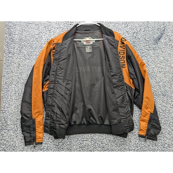 Harley Davidson Riding Jacket Mens LG Windbreaker Reflective Mesh Lined Orange - Picture 3 of 16